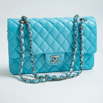 CHANEL Handbag 21S Neon Blue Lambskin Quilted Classic Flap Medium SHW - Redeluxe