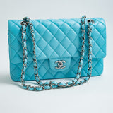 CHANEL Handbag 21S Neon Blue Lambskin Quilted Classic Flap Medium SHW - Redeluxe