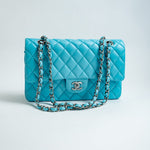 CHANEL Handbag 21S Neon Blue Lambskin Quilted Classic Flap Medium SHW - Redeluxe