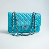 CHANEL Handbag 21S Neon Blue Lambskin Quilted Classic Flap Medium SHW - Redeluxe