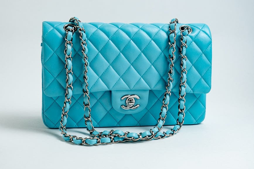 CHANEL Handbag 21S Neon Blue Lambskin Quilted Classic Flap Medium SHW - Redeluxe