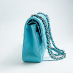 CHANEL Handbag 21S Neon Blue Lambskin Quilted Classic Flap Medium SHW - Redeluxe