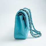 CHANEL Handbag 21S Neon Blue Lambskin Quilted Classic Flap Medium SHW - Redeluxe