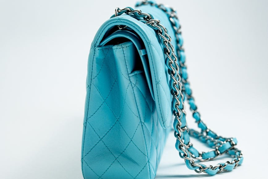 CHANEL Handbag 21S Neon Blue Lambskin Quilted Classic Flap Medium SHW - Redeluxe