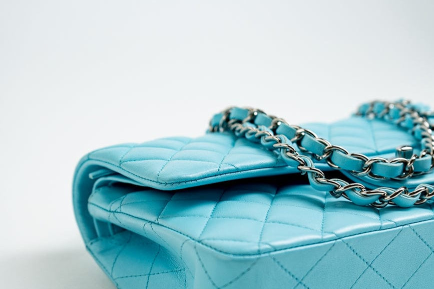 CHANEL Handbag 21S Neon Blue Lambskin Quilted Classic Flap Medium SHW - Redeluxe