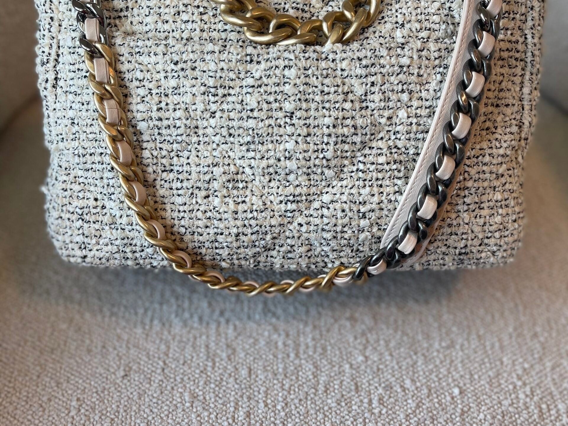 CHANEL Handbag 21S Oreo Tweed Quilted 19 Flap Large  Mixed Hardware - Redeluxe