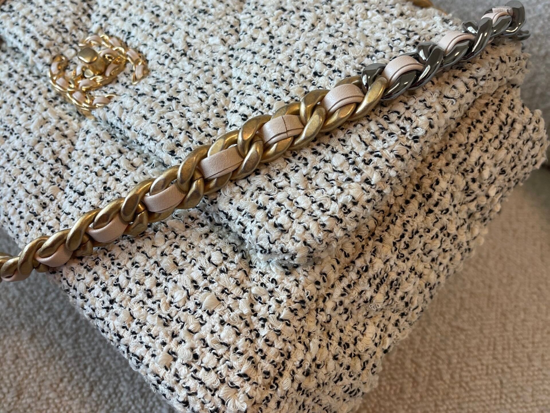 CHANEL Handbag 21S Oreo Tweed Quilted 19 Flap Large  Mixed Hardware - Redeluxe