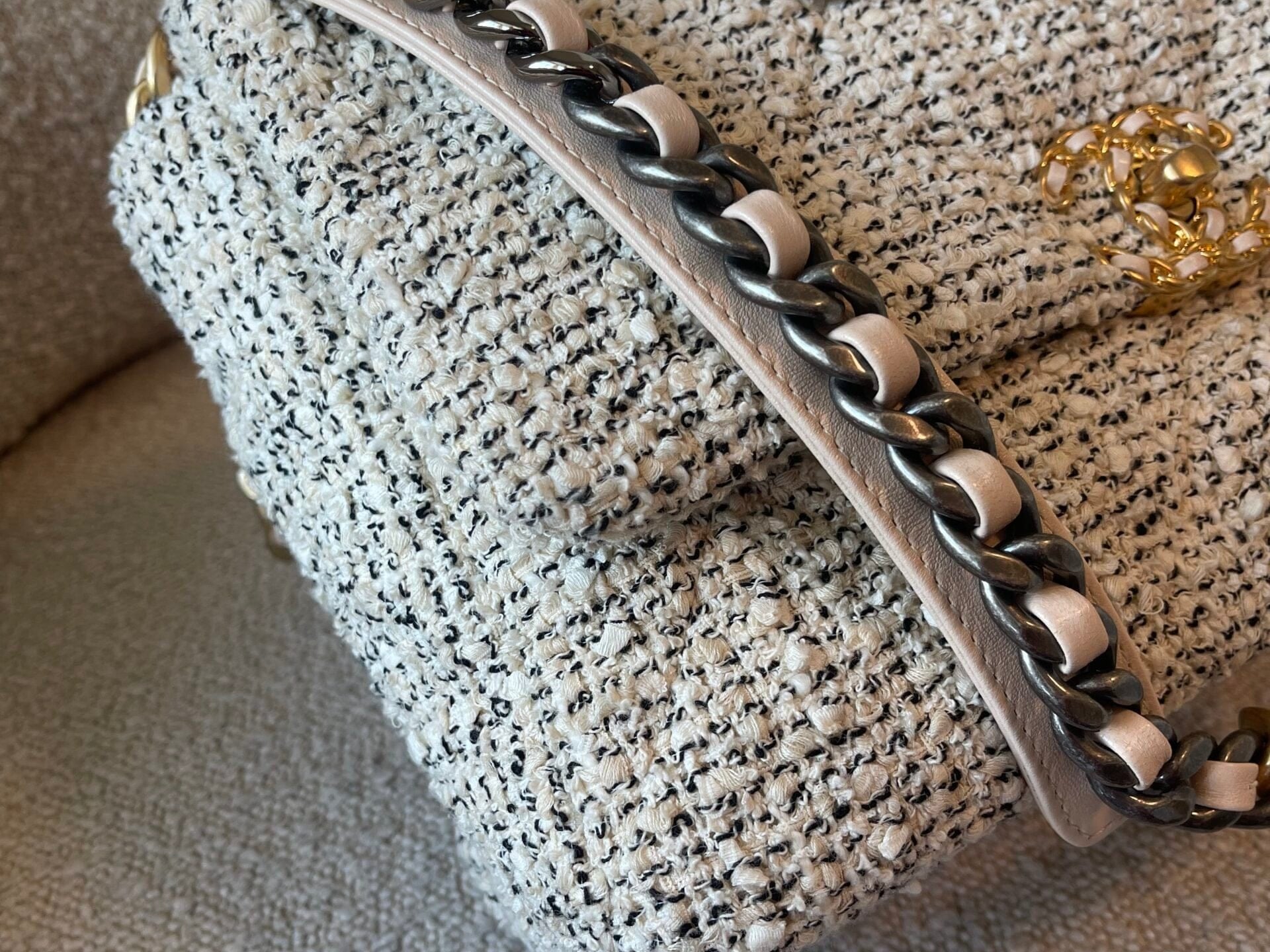 CHANEL Handbag 21S Oreo Tweed Quilted 19 Flap Large  Mixed Hardware - Redeluxe