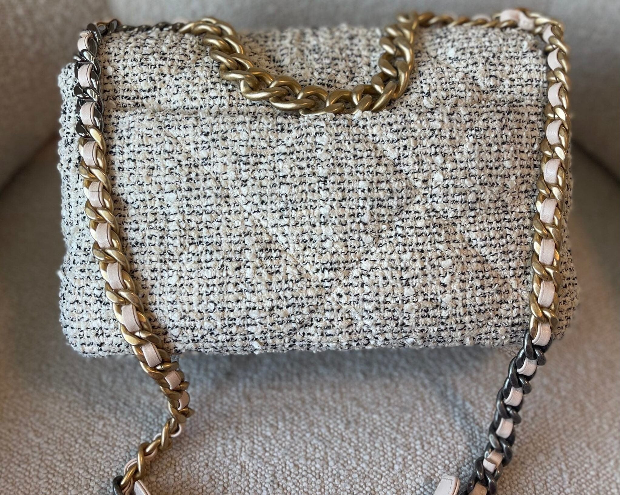 CHANEL Handbag 21S Oreo Tweed Quilted 19 Flap Large  Mixed Hardware - Redeluxe