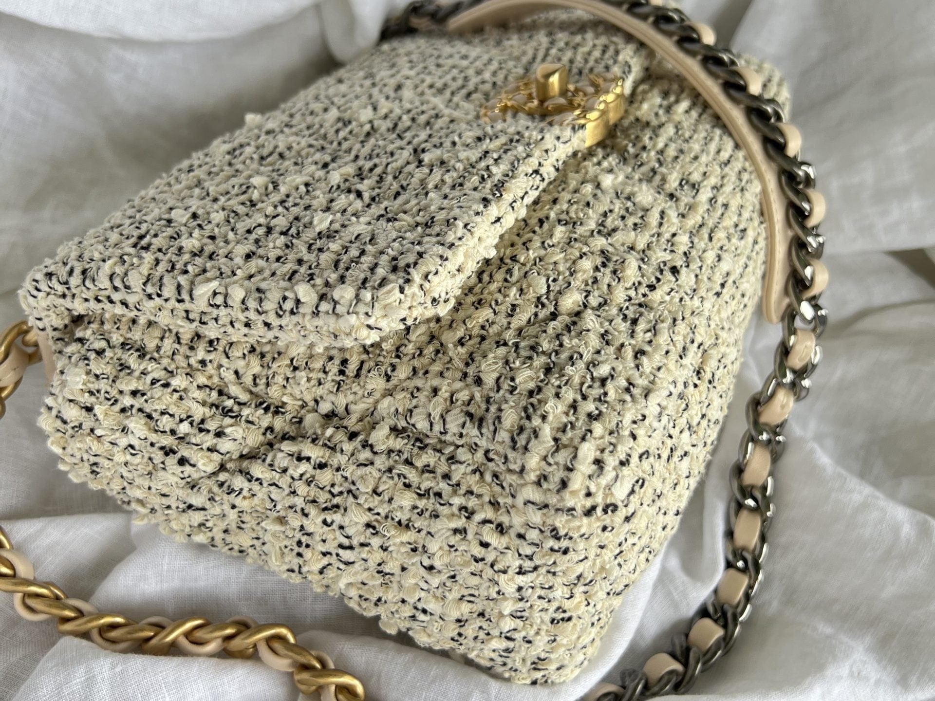 CHANEL Handbag 21S Oreo Tweed Quilted 19 Flap Small MHW - Redeluxe