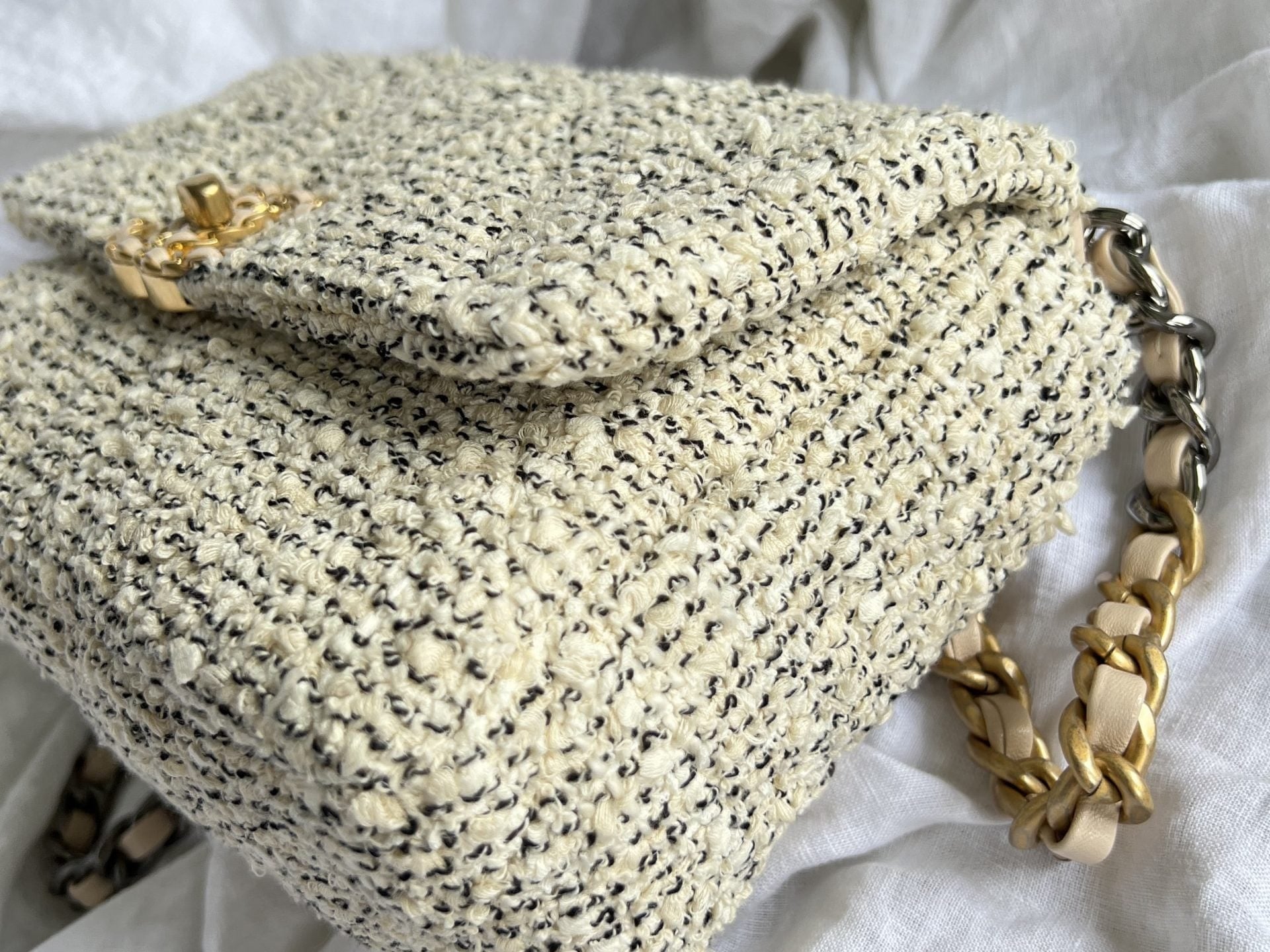 CHANEL Handbag 21S Oreo Tweed Quilted 19 Flap Small MHW - Redeluxe