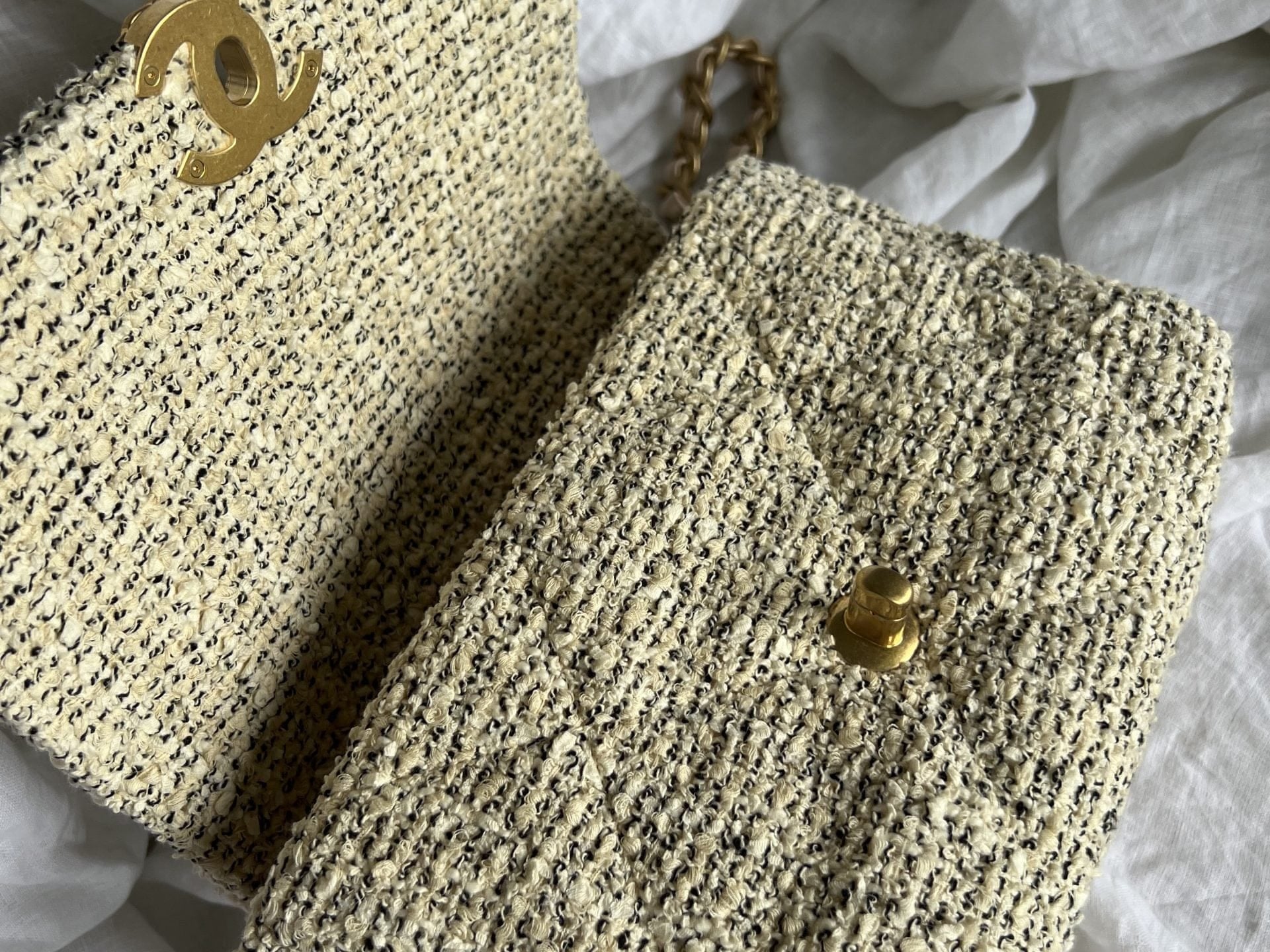 CHANEL Handbag 21S Oreo Tweed Quilted 19 Flap Small MHW - Redeluxe