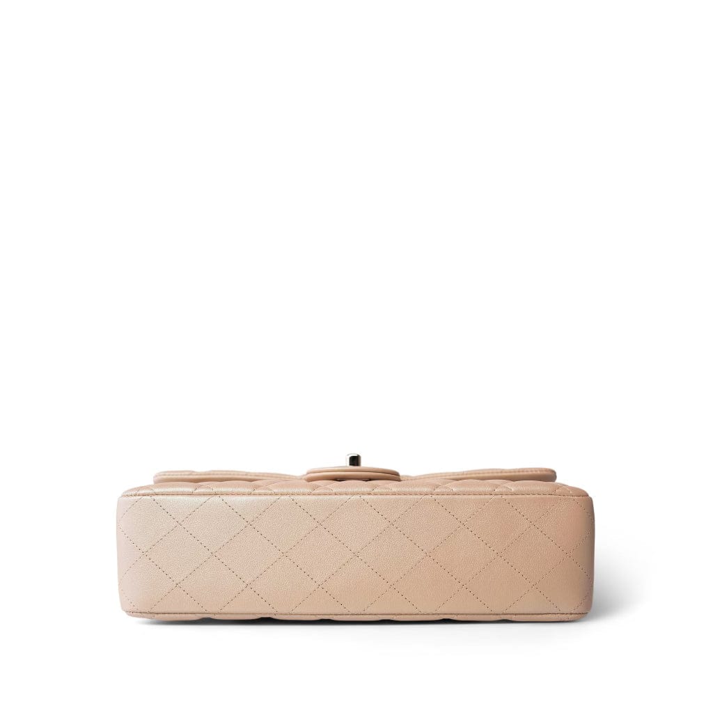 CHANEL Handbag 21S Pearly Beige Calfskin Quilted Classic Double Flap Light Gold Hardware - Redeluxe