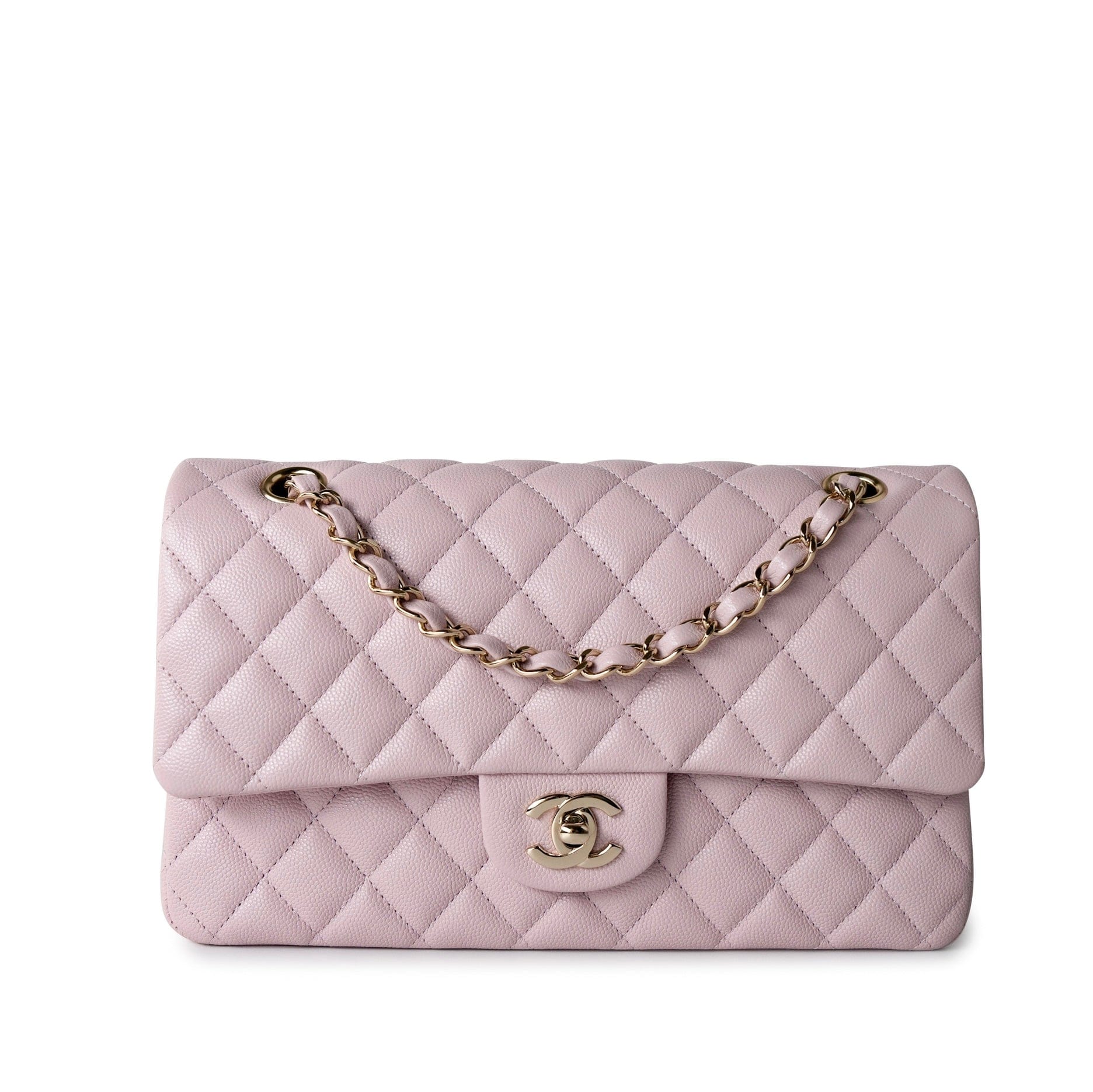 Buy CHANEL 21S Pink Clair Caviar Classic Flap Quilted Medium LGHW