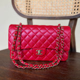 Chanel Handbag 21S Red Iridescent Caviar Quilted Classic Flap Medium - Redeluxe