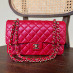 Chanel Handbag 21S Red Iridescent Caviar Quilted Classic Flap Medium - Redeluxe