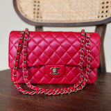 Chanel Handbag 21S Red Iridescent Caviar Quilted Classic Flap Medium - Redeluxe