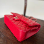 Chanel Handbag 21S Red Iridescent Caviar Quilted Classic Flap Medium - Redeluxe