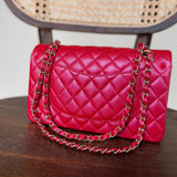 Chanel Handbag 21S Red Iridescent Caviar Quilted Classic Flap Medium - Redeluxe
