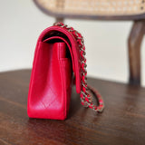 Chanel Handbag 21S Red Iridescent Caviar Quilted Classic Flap Medium - Redeluxe