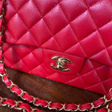 Chanel Handbag 21S Red Iridescent Caviar Quilted Classic Flap Medium - Redeluxe
