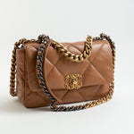 CHANEL Handbag 22A Caramel / Light Brown Lambskin Quilted 19 Flap Small MHW - Redeluxe