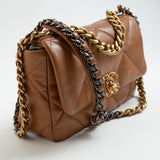 CHANEL Handbag 22A Caramel / Light Brown Lambskin Quilted 19 Flap Small MHW - Redeluxe