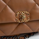 CHANEL Handbag 22A Caramel / Light Brown Lambskin Quilted 19 Flap Small MHW - Redeluxe