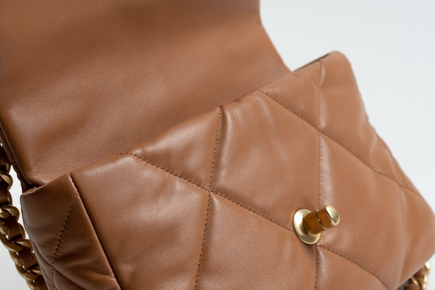 CHANEL Handbag 22A Caramel / Light Brown Lambskin Quilted 19 Flap Small MHW - Redeluxe