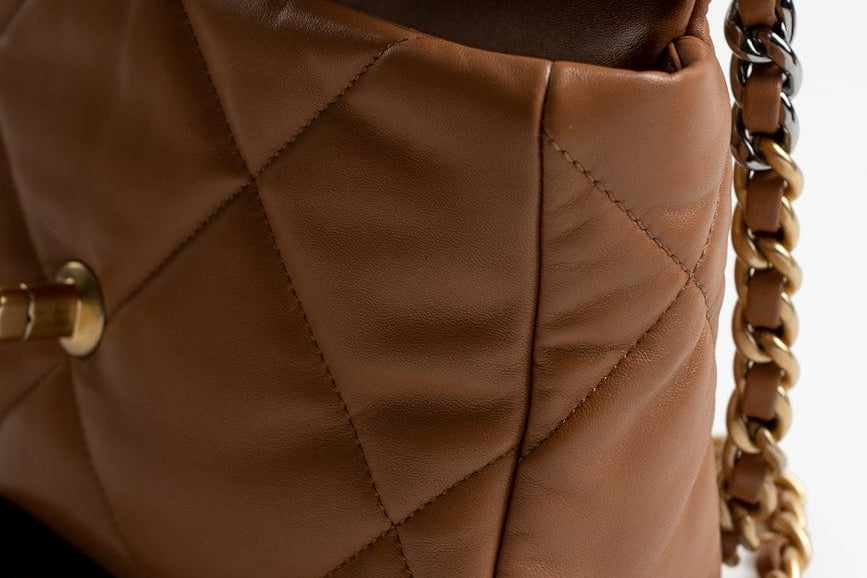 CHANEL Handbag 22A Caramel / Light Brown Lambskin Quilted 19 Flap Small MHW - Redeluxe