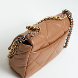 CHANEL Handbag 22A Caramel / Light Brown Lambskin Quilted 19 Flap Small MHW - Redeluxe