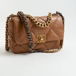 CHANEL Handbag 22A Caramel / Light Brown Lambskin Quilted 19 Flap Small MHW - Redeluxe