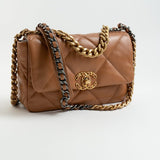 CHANEL Handbag 22A Caramel / Light Brown Lambskin Quilted 19 Flap Small MHW - Redeluxe