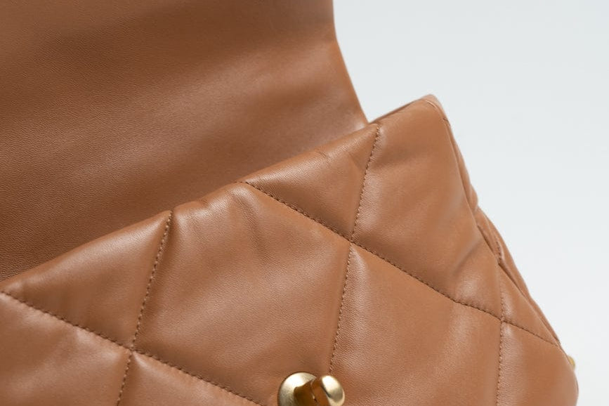 CHANEL Handbag 22A Caramel / Light Brown Lambskin Quilted 19 Flap Small MHW - Redeluxe