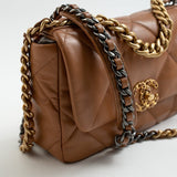 CHANEL Handbag 22A Caramel / Light Brown Lambskin Quilted 19 Flap Small MHW - Redeluxe