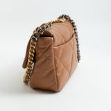 CHANEL Handbag 22A Caramel / Light Brown Lambskin Quilted 19 Flap Small MHW - Redeluxe