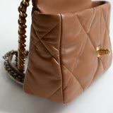 CHANEL Handbag 22A Caramel / Light Brown Lambskin Quilted 19 Flap Small MHW - Redeluxe