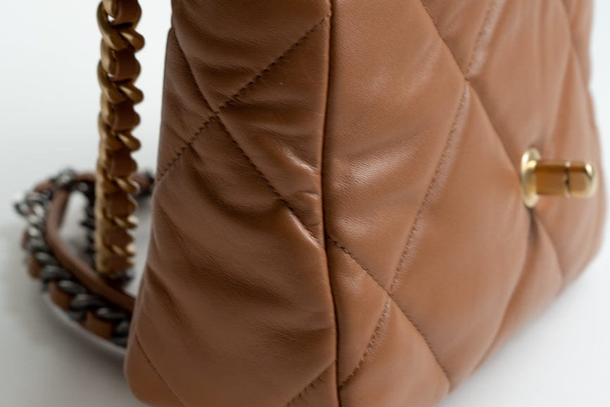 CHANEL Handbag 22A Caramel / Light Brown Lambskin Quilted 19 Flap Small MHW - Redeluxe