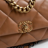 CHANEL Handbag 22A Caramel / Light Brown Lambskin Quilted 19 Flap Small MHW - Redeluxe