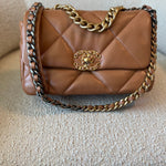 CHANEL Handbag 22A Caramel/Light Brown Lambskin Quilted 19 Flap Small Mixed Hardware - Redeluxe