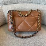 CHANEL Handbag 22A Caramel/Light Brown Lambskin Quilted 19 Flap Small Mixed Hardware - Redeluxe