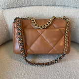 CHANEL Handbag 22A Caramel/Light Brown Lambskin Quilted 19 Flap Small Mixed Hardware - Redeluxe