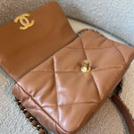 CHANEL Handbag 22A Caramel/Light Brown Lambskin Quilted 19 Flap Small Mixed Hardware - Redeluxe