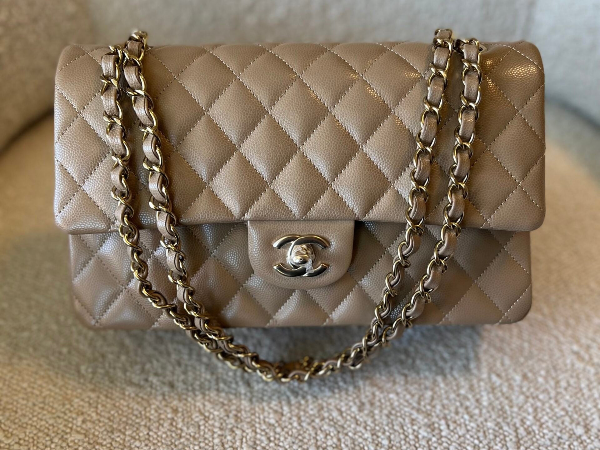 CHANEL Handbag 22A Dark Beige Caviar Quilted Classic Flap Medium LGHW - Redeluxe