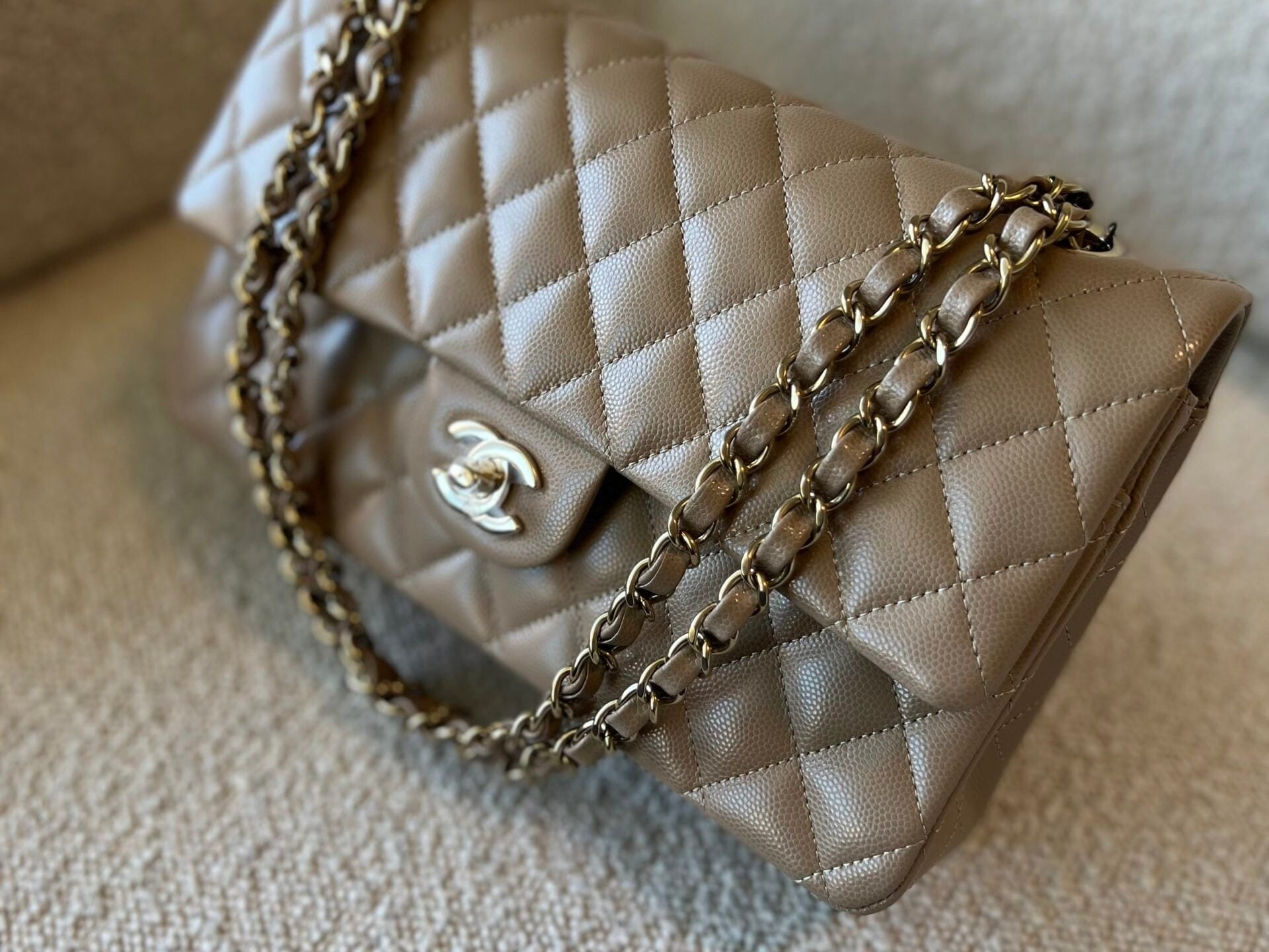 CHANEL Handbag 22A Dark Beige Caviar Quilted Classic Flap Medium LGHW - Redeluxe