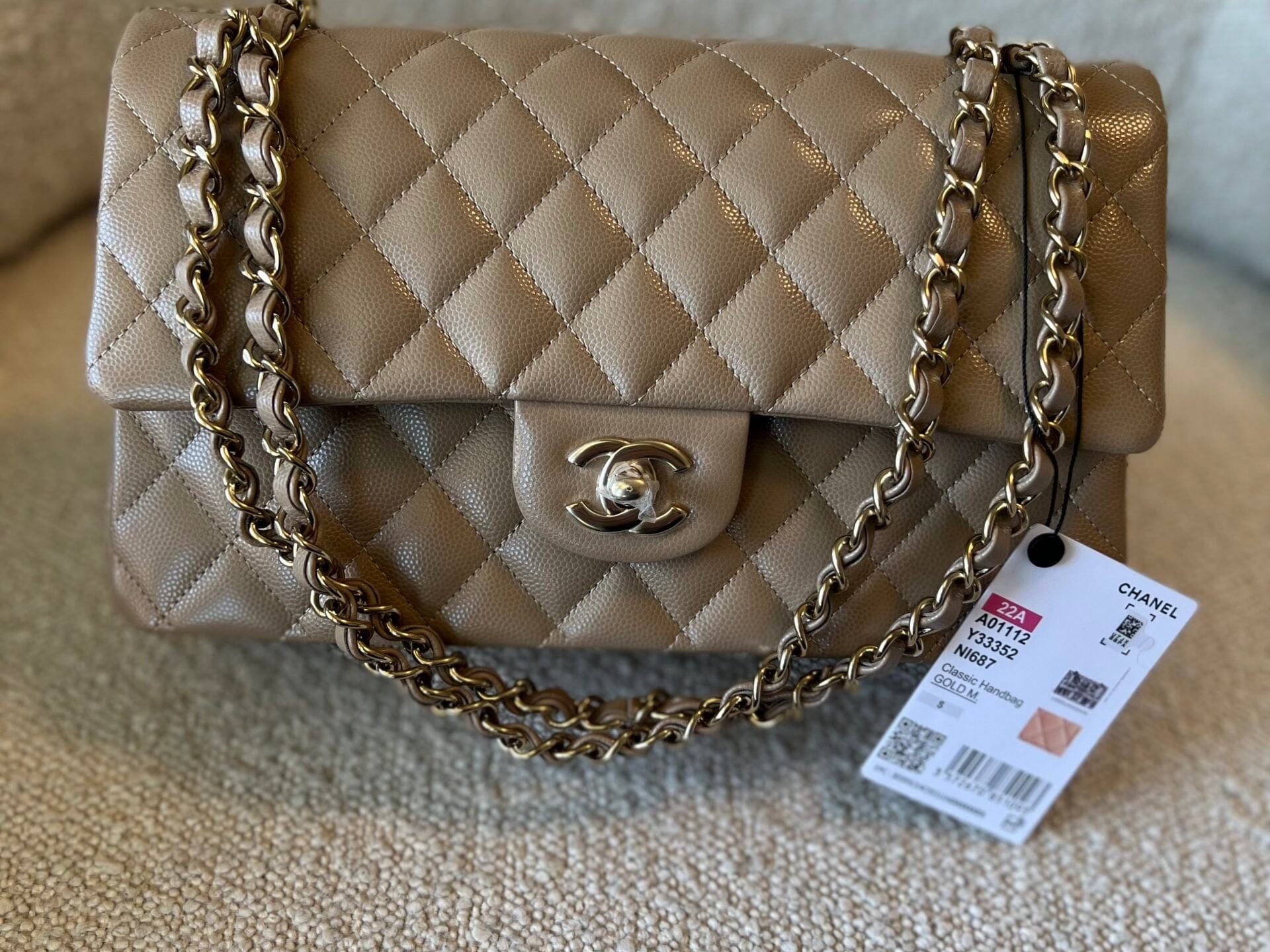 CHANEL Handbag 22A Dark Beige Caviar Quilted Classic Flap Medium LGHW - Redeluxe
