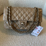 CHANEL Handbag 22A Dark Beige Caviar Quilted Classic Flap Medium LGHW - Redeluxe