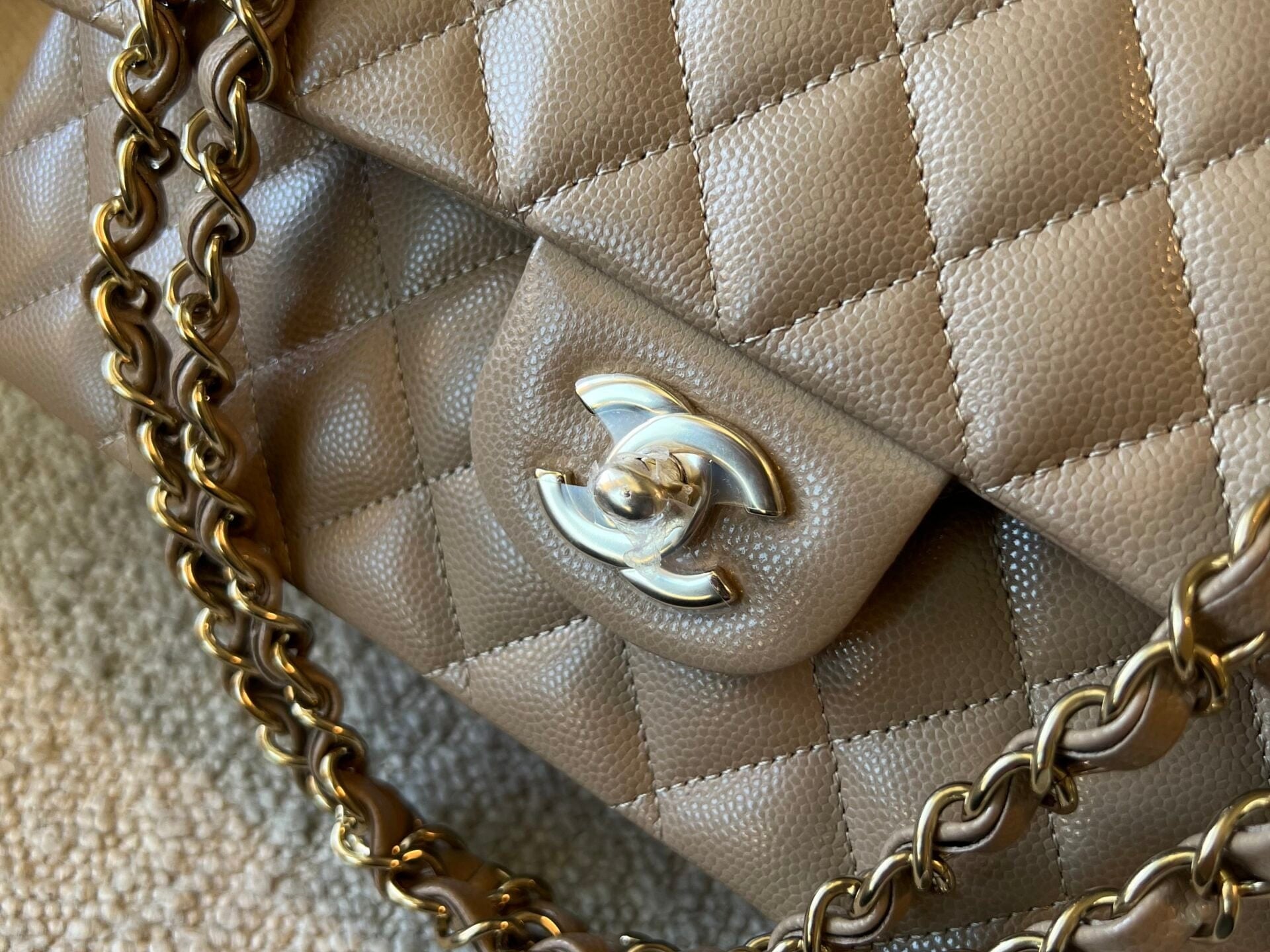 CHANEL Handbag 22A Dark Beige Caviar Quilted Classic Flap Medium LGHW - Redeluxe