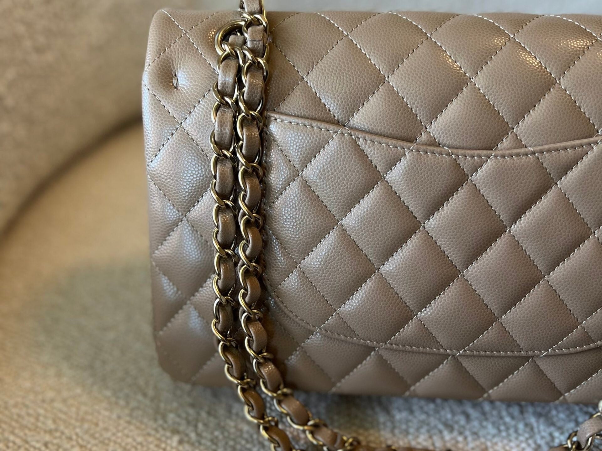 CHANEL Handbag 22A Dark Beige Caviar Quilted Classic Flap Medium LGHW - Redeluxe