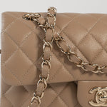CHANEL Handbag 22A Dark Beige Caviar Quilted Classic Flap Small with Light Gold Hardware - Redeluxe